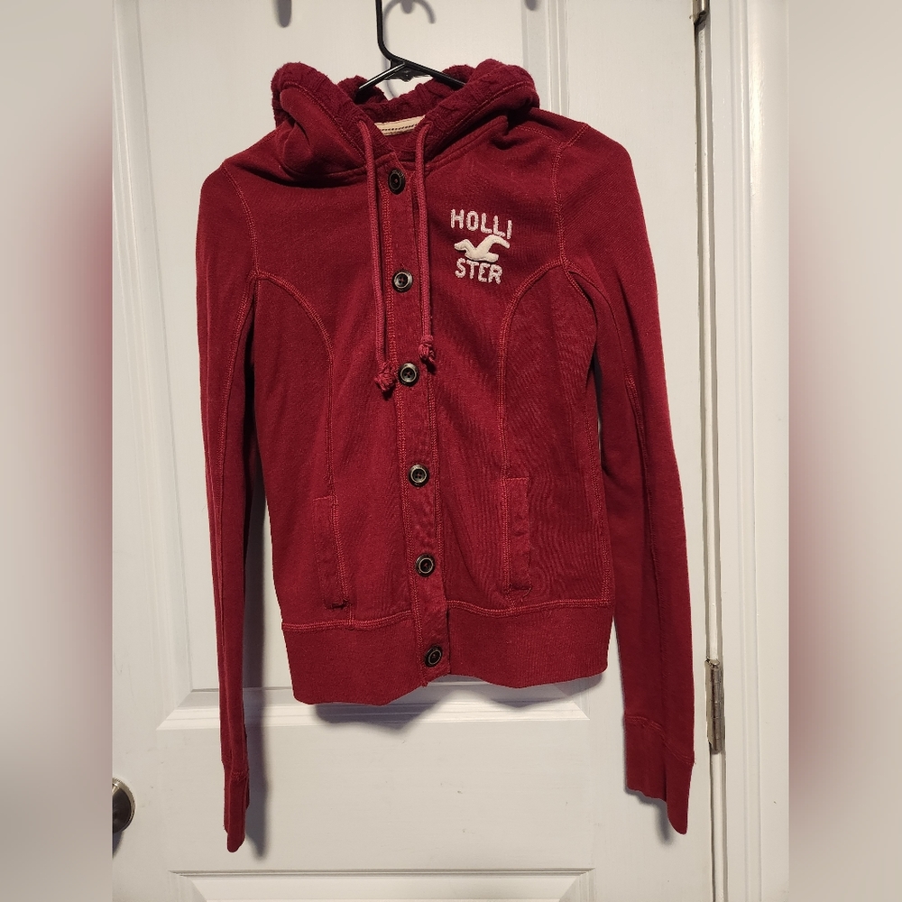 Hollister maroon medium button up hoodie